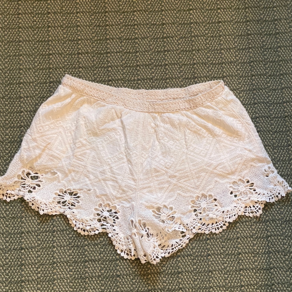 Cream Shorts with Lace Detail